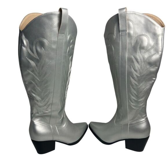 Arula Women's Silver Knee-High Cowboy Boots Size 9 Western Style - Picture 3 of 15